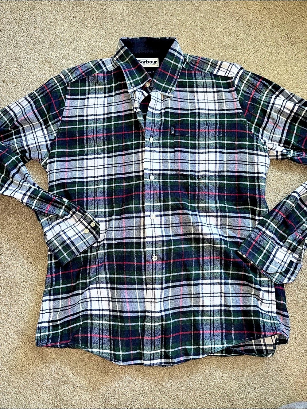 Barbour Men's Plaid Button Down in Green & White